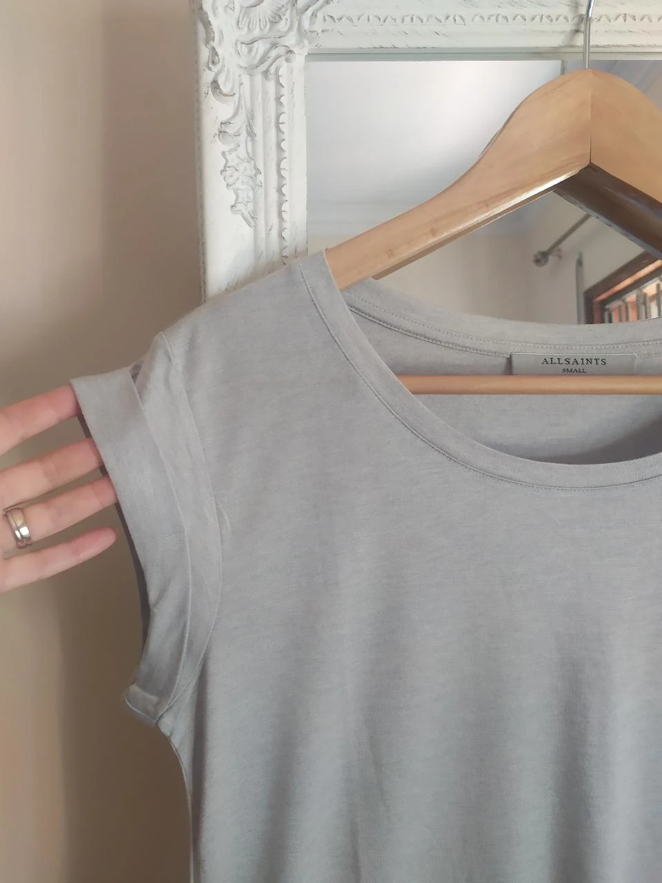ALLSAINTS Women's Light Grey Viscose Wool Blend Relaxed T-Shirt Size S – photo 5